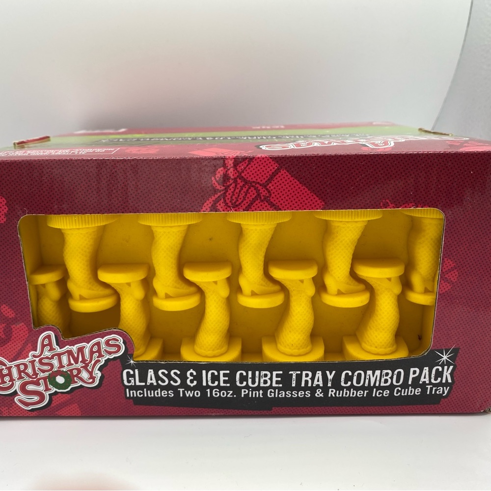 A Christmas Story Glass & Ice Cube Tray Combo Pack. New/Never Used.